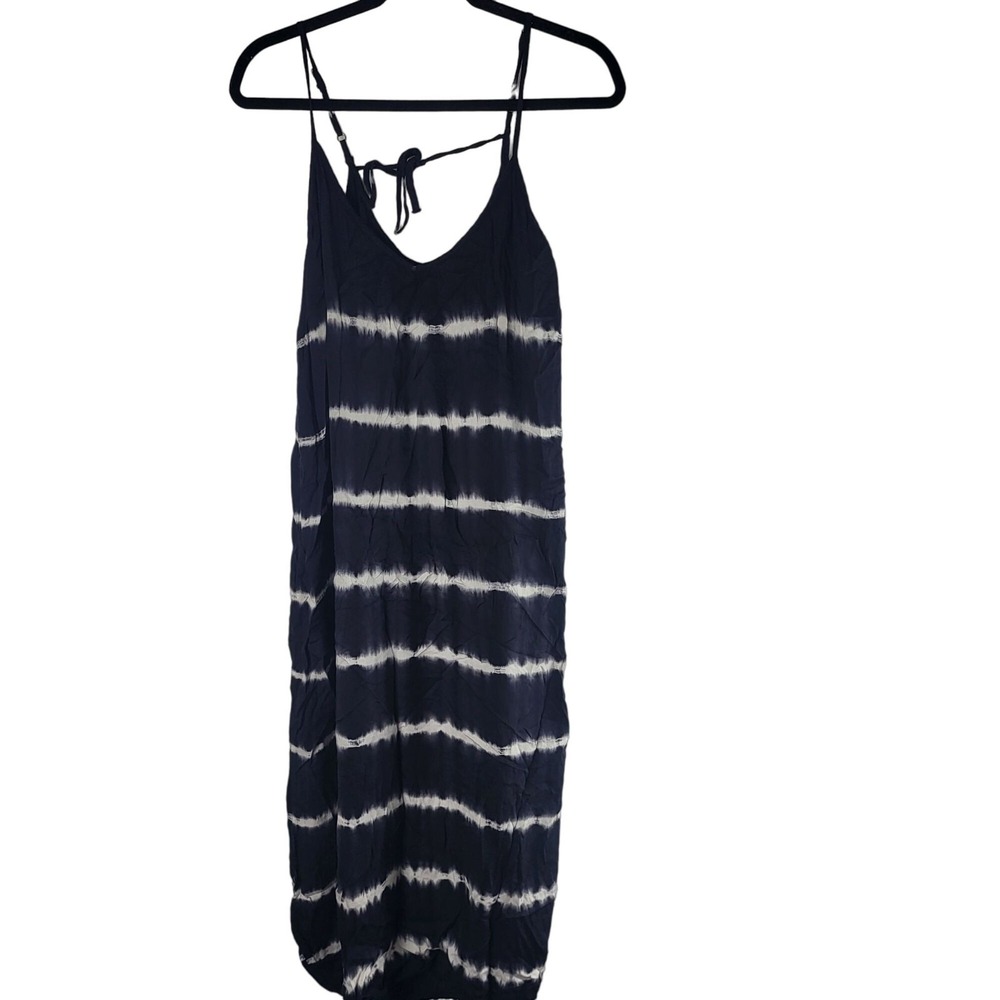 Mud Pie Tie Dye Dress L Womens Midi Black White Sleeveless Pullover Casual